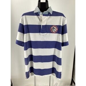 Polo Ralph Lauren Mens Blue White Striped Denim Collar Fishing Rugby Shirt S NEW